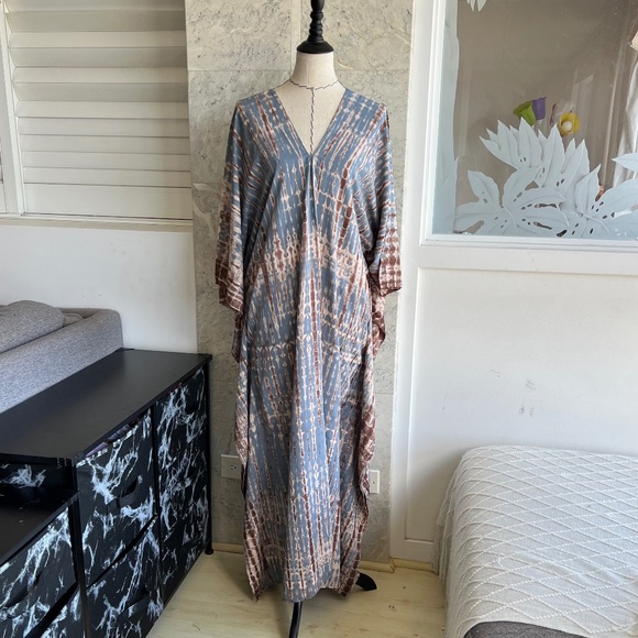 Bluish Brown Tie Dye Kaftan Shibori kaftan - Picture 9 of 10